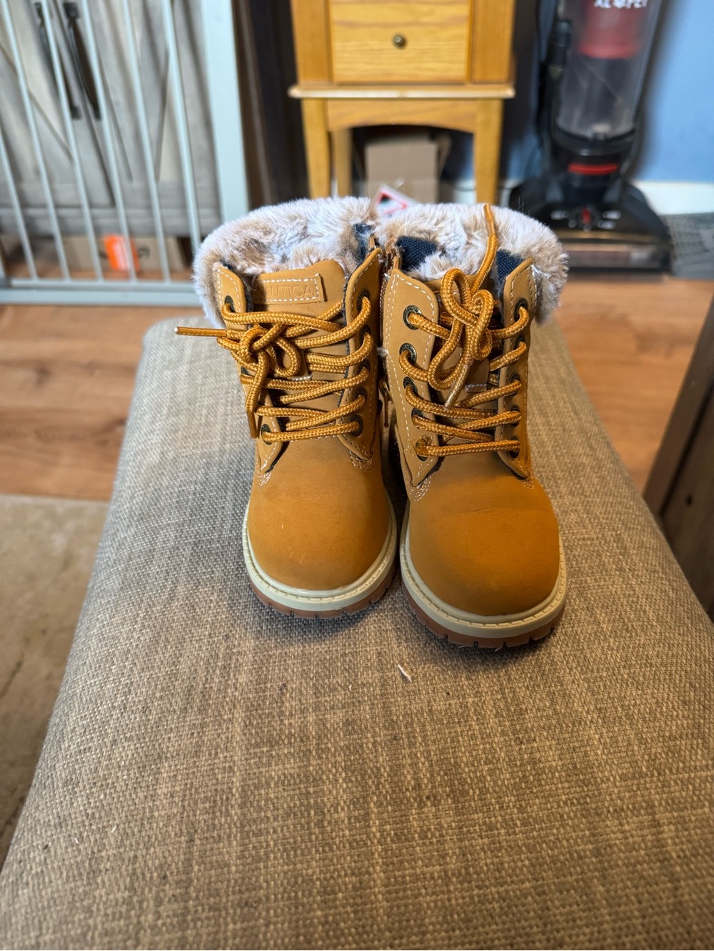 Nautica Kids Honey Brown Lace-Up Faux Fur Boots